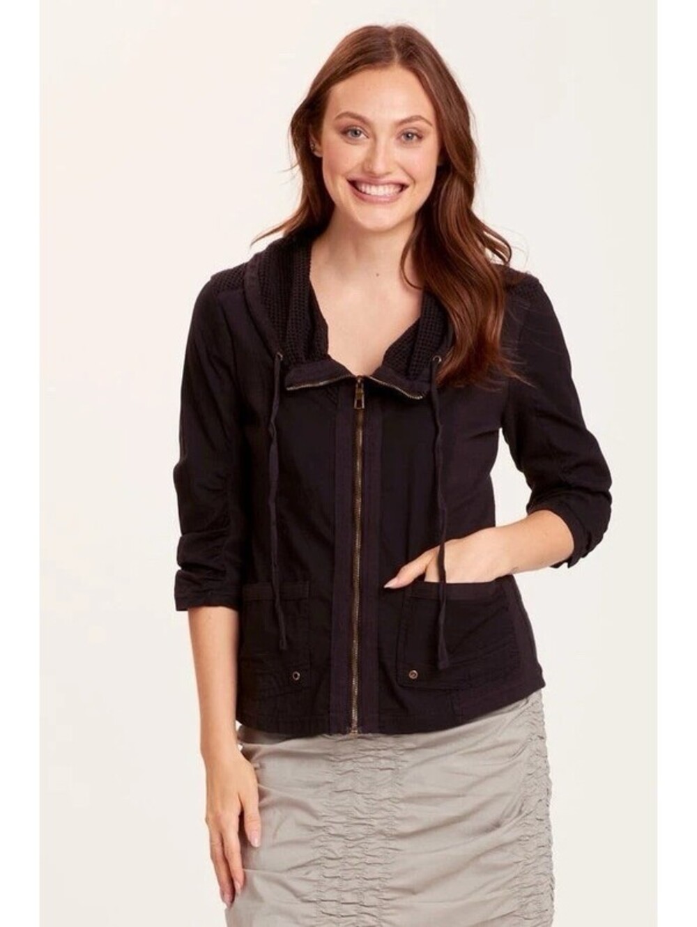 XCVI Wearables jacket womens large L black fjord ruched boho minimalist artsy